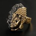 Buddha vs Demon Ring - 18K Yellow Gold and White Gold, Unique Chinese-Style Customizable Male Ring