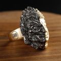 Buddha vs Demon Ring - 18K Yellow Gold and White Gold, Unique Chinese-Style Customizable Male Ring