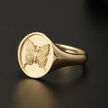 Butterfly Unveiled - 10K Yellow Gold or Platinum Unique and Creative Small Signet Ring for Women