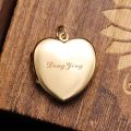 Can Hold Photo Heart Necklace Box Pendant 10K Gold Platinum Clamshell Lettering Retro Customize