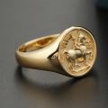 Knight Ring Men Trendy Personality 10K Gold Light Luxury Badge Little Finger Tail Ring Customization