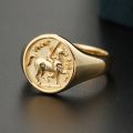 Knight Ring Men Trendy Personality 10K Gold Light Luxury Badge Little Finger Tail Ring Customization