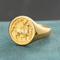 Knight Ring Men Trendy Personality 10K Gold Light Luxury Badge Little Finger Tail Ring Customization