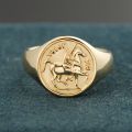 Knight Ring Men Trendy Personality 14K Gold Light Luxury Badge Little Finger Tail Ring Customization