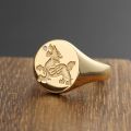 Brave Troops Pi Xiu Diamond Ring 14K Gold Set With Natural Diamonds Auspicious Animal Chinese Style State Tide Retro Seal Badge