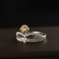 Crown Yellow Diamond Ring 10K Gold + 0.160ct/1 0.510ct/48 Elegant Mature Atmosphere Customized