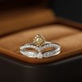 Crown Yellow Diamond Ring 10K Gold + 0.160ct/1 0.510ct/48 Elegant Mature Atmosphere Customized