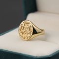 European Noble Family Tattoo Badge Double Lion Crown Antique Seal Ring 10K Gold Seal Men's Ring Custom