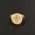 European Noble Family Tattoo Badge Double Lion Crown Antique Seal Ring 10K Gold Seal Men's Ring Custom