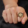 European Noble Family Tattoo Badge Double Lion Crown Antique Seal Ring 10K Gold Seal Men's Ring Custom