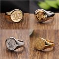 Family Seal Ring 10K Rose Gold Yellow Platinum Badge Stamp Fire Paint Male And Female Pinky Tail Rings Customized