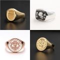 Family Seal Ring 10K Rose Gold Yellow Platinum Badge Stamp Fire Paint Male And Female Pinky Tail Rings Customized