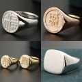 Family Seal Ring 10K Rose Gold Yellow Platinum Badge Stamp Fire Paint Male And Female Pinky Tail Rings Customized