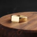 Plain Face Square Signet Ring 10K Gold Platinum Cold Wind Ins Senior Sense Personality Platinum Men Ring