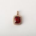 Rose Gold Cube Synthetic Ruby Pendant 10K Gold 11.510 Ct + 1.470 Ct Zircon Original Customized