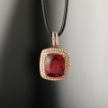 Rose Gold Cube Synthetic Ruby Pendant 10K Gold 11.510 Ct + 1.470 Ct Zircon Original Customized