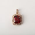 Rose Gold Cube Synthetic Ruby Pendant 10K Gold 11.510 Ct + 1.470 Ct Zircon Original Customized