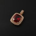 Rose Gold Cube Synthetic Ruby Pendant 10K Gold 11.510 Ct + 1.470 Ct Zircon Original Customized