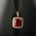 Rose Gold Cube Synthetic Ruby Pendant 10K Gold 11.510 Ct + 1.470 Ct Zircon Original Customized