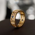 Tang Grass Pattern Ring 10K Gold Natural Sapphire Diamond Ancient Law Men Rings