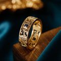 Tang Grass Pattern Ring 10K Gold Natural Sapphire Diamond Ancient Law Men Rings
