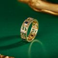 Tang Grass Pattern Ring 10K Gold Natural Sapphire Diamond Ancient Law Men Rings