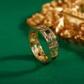 Tang Grass Pattern Ring 10K Gold Natural Sapphire Diamond Ancient Law Men Rings