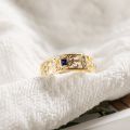 Tang Grass Pattern Ring 10K Gold Natural Sapphire Diamond Ancient Law Men Rings