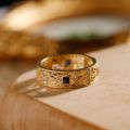 Tang Grass Pattern Ring 10K Gold Natural Sapphire Diamond Ancient Law Men Rings