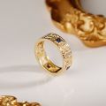 Tang Grass Pattern Ring 10K Gold Natural Sapphire Diamond Ancient Law Men Rings