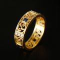 Tang Grass Pattern Ring 10K Gold Natural Sapphire Diamond Ancient Law Men Rings