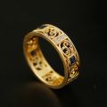 Tang Grass Pattern Ring 10K Gold Natural Sapphire Diamond Ancient Law Men Rings