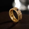 Tang Grass Pattern Ring 10K Gold Natural Sapphire Diamond Ancient Law Men Rings