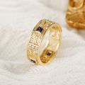 Tang Grass Pattern Ring 10K Gold Natural Sapphire Diamond Ancient Law Men Rings