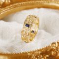 Tang Grass Pattern Ring 10K Gold Natural Sapphire Diamond Ancient Law Men Rings