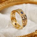 Tang Grass Pattern Ring 10K Gold Natural Sapphire Diamond Ancient Law Men Rings