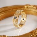 Tang Grass Pattern Ring 10K Gold Natural Sapphire Diamond Ancient Law Men Rings