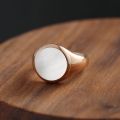 White Friary Seal Ring 10K Gold Rose Color Gold White Natural Mother Of Pearl Shell Light Luxury Personality Ring For Men And Women