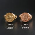 Dragon Phoenix Signet Ring Chinese Ancient Style 10K Gold White Rose Male And Female Couples Wedding Commemorative Ring