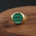 Malachite Seal Ring 14K Gold Rose Color Gold Platinum Natural Color Gems Light Luxury Personality Ring For Men And Women