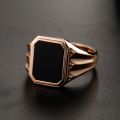 Natural Black Agate Ring Square 14K Gold Platinum Europe United States Retro Light Luxury Senior Sense Gem Men's Ring Custom