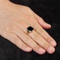 Natural Black Agate Ring Square 14K Gold Platinum Europe United States Retro Light Luxury Senior Sense Gem Men's Ring Custom