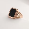 Natural Black Agate Ring Square 14K Gold Platinum Europe United States Retro Light Luxury Senior Sense Gem Men's Ring Custom