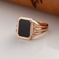 Natural Black Agate Ring Square 14K Gold Platinum Europe United States Retro Light Luxury Senior Sense Gem Men's Ring Custom