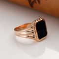 Natural Black Agate Ring Square 14K Gold Platinum Europe United States Retro Light Luxury Senior Sense Gem Men's Ring Custom