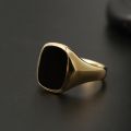 Natural Black Agate Ring Square 14K Gold Platinum Europe United States Retro Light Luxury Senior Sense Gem Men's Ring Custom