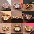 Small Seal Ring In 14K Yellow White Platinum Alphabet Female Tail Finger Badge Tail Ring Customization