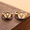 Small Seal Ring In 14K Yellow White Platinum Alphabet Female Tail Finger Badge Tail Ring Customization