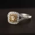 Square Yellow Diamond Ring 14K Real Gold 0.320ct+0.420ct Original Design