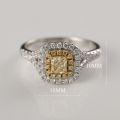 Square Yellow Diamond Ring 14K Real Gold 0.320ct+0.420ct Original Design